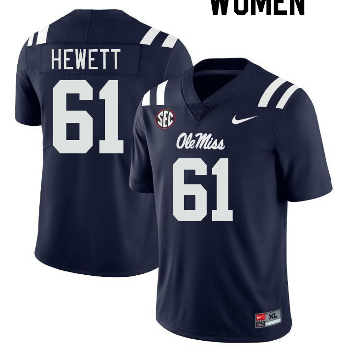 Women #61 Lane Hewett Ole Miss Rebels College Football Jerseyes Stitched Sale-Navy